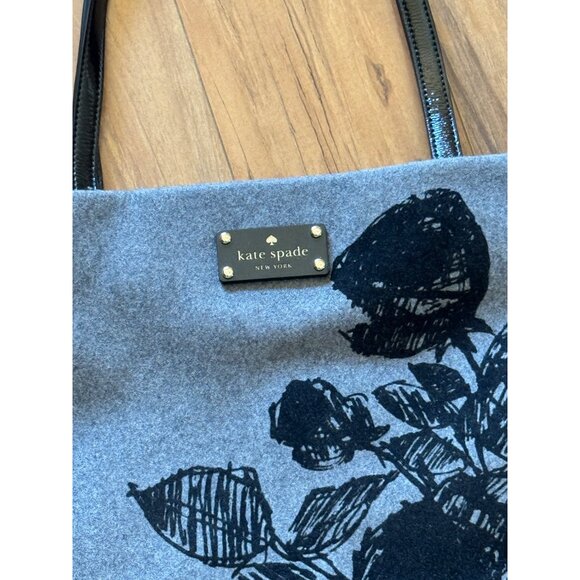 Kate Spade New York Floral Wool Tote Bag With Black Handles - Picture 3 of 9